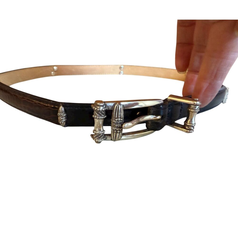 Vintage Brighton Skinny Belt Black Brown Bamboo Buckle Detail
